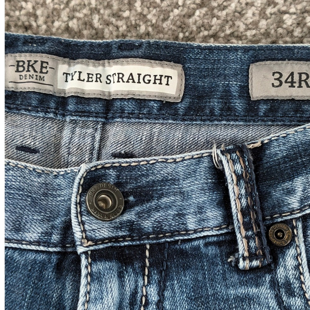 BKE Tyler Straight Leg Jeans Mens 34R Medium Wash Denim Stretch Blue - Picture 4 of 16